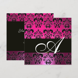 PINK, FUCHSIA SCHWARZ, LILA DAMASK WEISS MONOGRAMM EINLADUNG