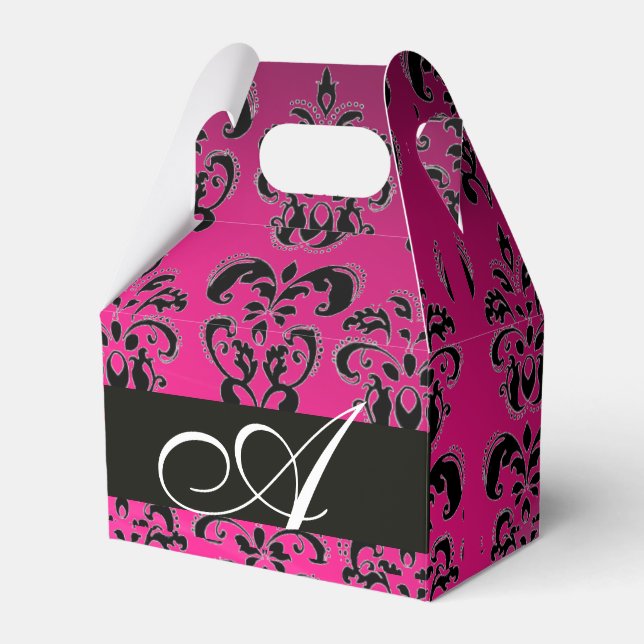 PINK, FUCHSIA SCHWARZ, LILA DAMASK WEISS MONOGRAMM GESCHENKSCHACHTEL (Vorderseite)