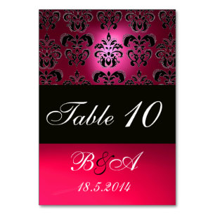 PINK, FUCHSIA SCHWARZ, WEISS, LILA DAMASK-MONOGRAM TISCHNUMMER