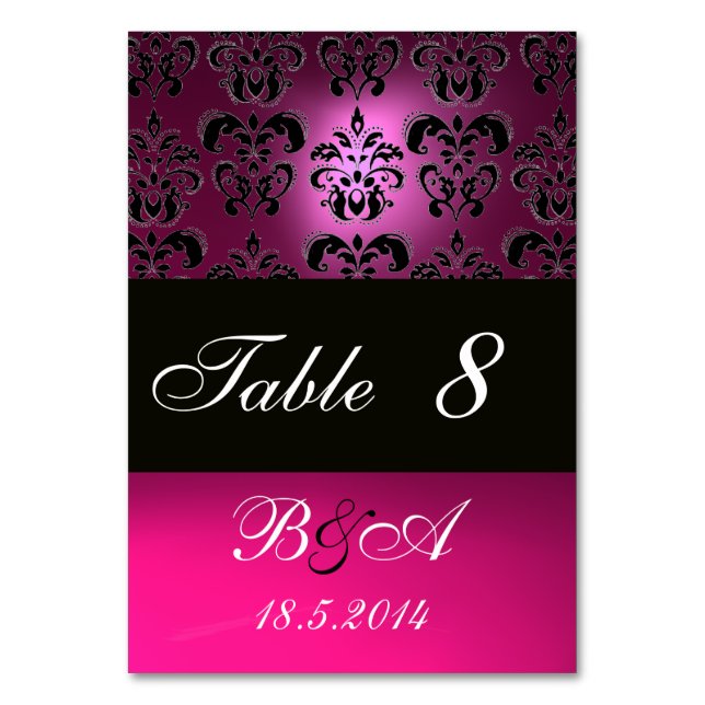 PINK, FUCHSIA SCHWARZ, WEISS, LILA DAMASK-MONOGRAM TISCHNUMMER (Rückseite)