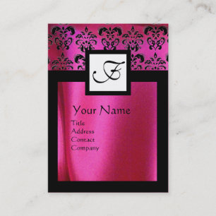 PINK FUCHSIA SILK DAMASK CLOTH ,SQUARE MONOGRAMM VISITENKARTE
