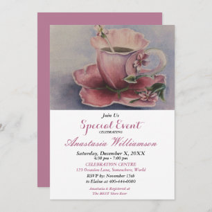 PINK FUCHSIA TEACUP PARTY EVITE EINLADUNG