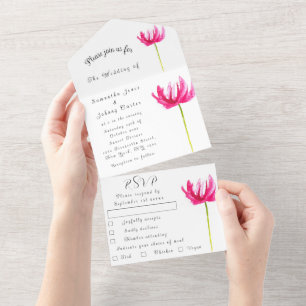 Pink Fuchsia Tulip Wasserfarbenhochzeit All In One Einladung