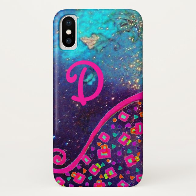 PINK FUCHSIA TURQUOISE BLUE ABSTRAKT DEKO MONOGRAM Case-Mate iPhone HÜLLE (Rückseite)