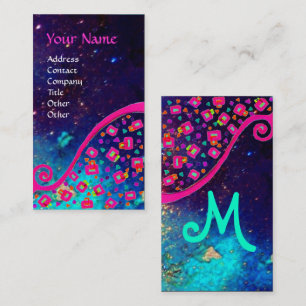 PINK FUCHSIA TURQUOISE BLUE ABSTRAKT DEKO MONOGRAM VISITENKARTE