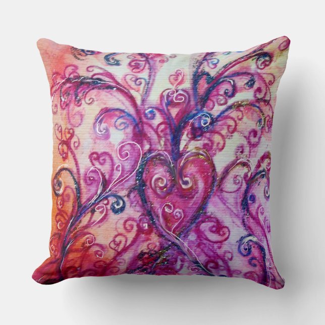 PINK FUCHSIA WHIMSICAL SCHNÖRKEL MIT HERZ KISSEN (Vorderseite)