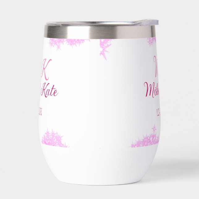 Pink fügen Sie Pärchennamen Datum monogramm Glitze (Links)
