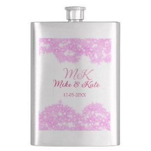 Pink fügen Sie Pärchennamen Datum monogramm Glitze Flachmann