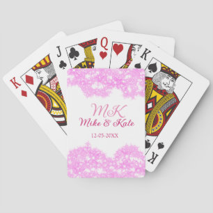 Pink fügen Sie Pärchennamen Datum monogramm Glitze Spielkarten