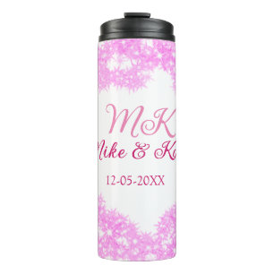 Pink fügen Sie Pärchennamen Datum monogramm Glitze Thermosbecher