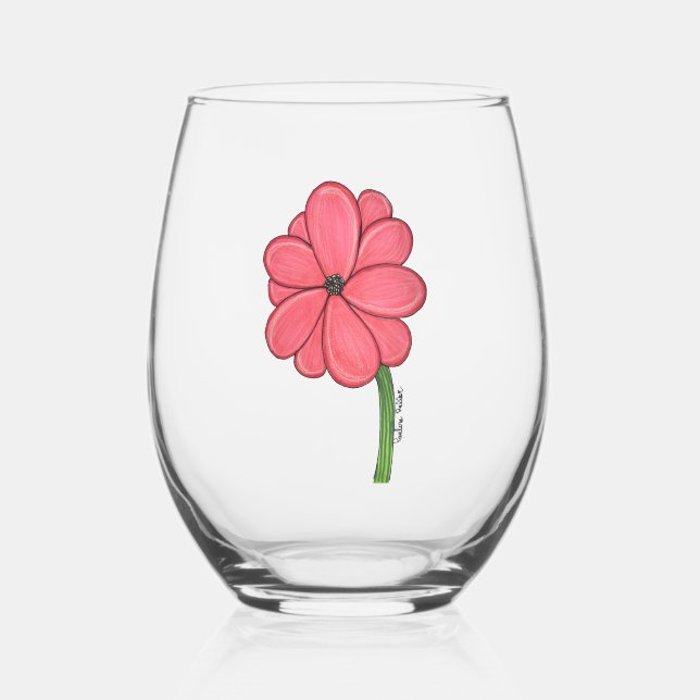 Pink Full Flower Weinglas Ohne Stiel (Vorderseite)