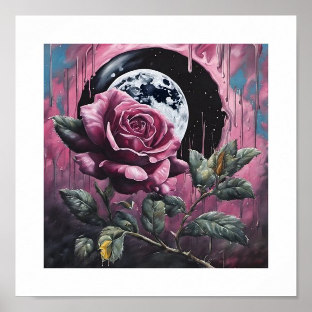 Pink Full Moon Rose Poster (Vorne)