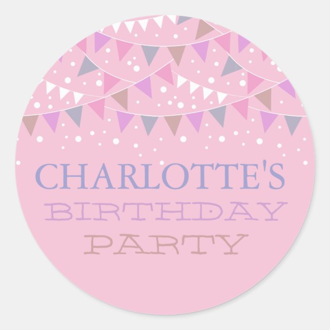 Pink Fun Bunting Birthday | PARTY Runder Aufkleber (Vorderseite)
