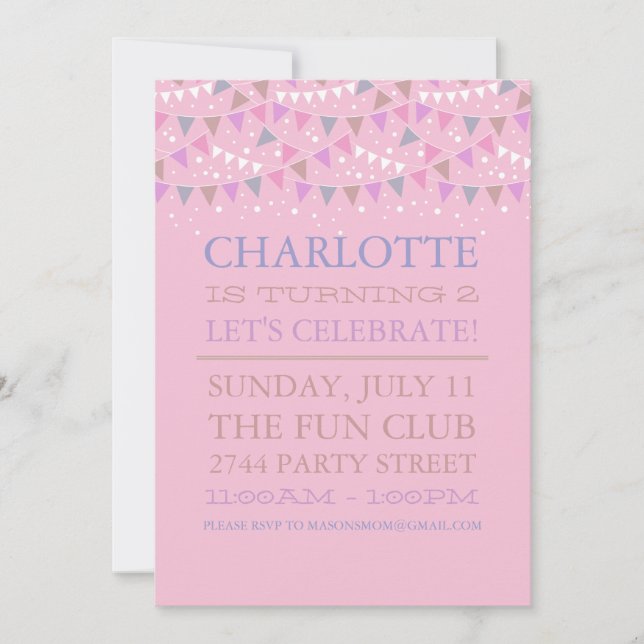 Pink Fun Bunting | Invitation de fête d'anniversai (Devant)