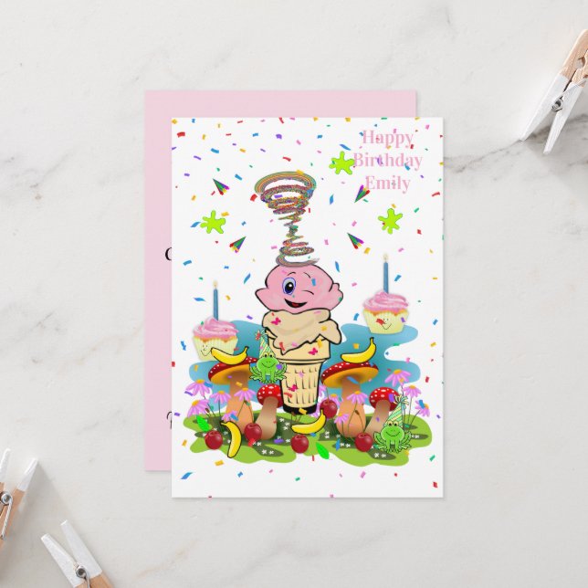 Pink FUN Cupcake Happy Birthday Invitation  (Devant/Arrière en situation)