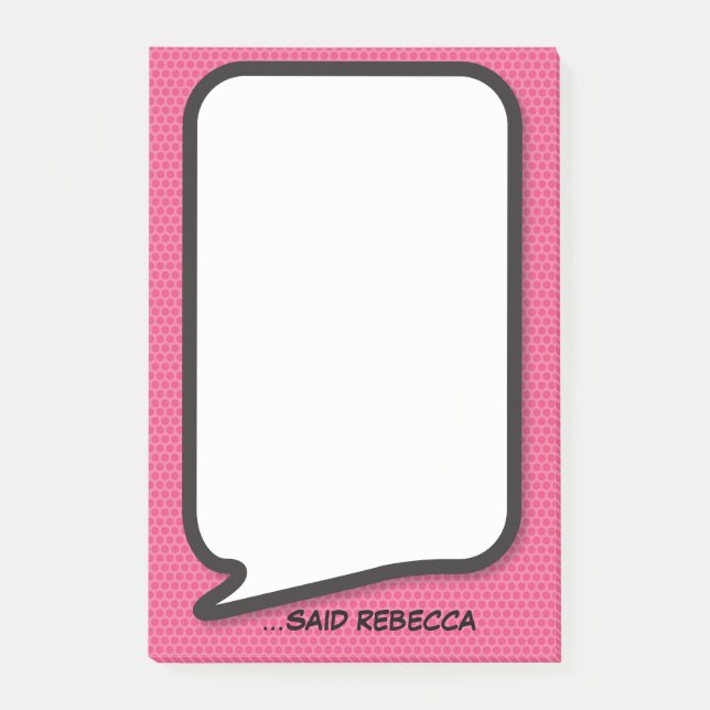 Pink Fun Personalisiertes Comic Buche Sprechblase Post-it Klebezettel (Vorderseite)