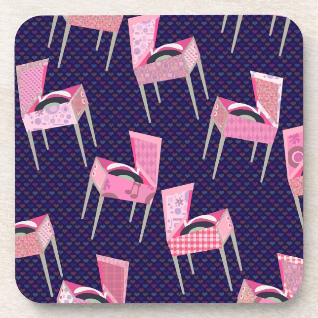 Pink Fun Record Players Art Muster Fünfzig Getränkeuntersetzer (Vorderseite)
