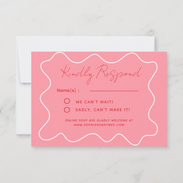 Pink Fun Retro Whimsical Minimalistisch Wedding RSVP Karte (Rückseite)