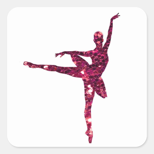 Pink Funkelnd Ballerina Quadratischer Aufkleber (Vorderseite)