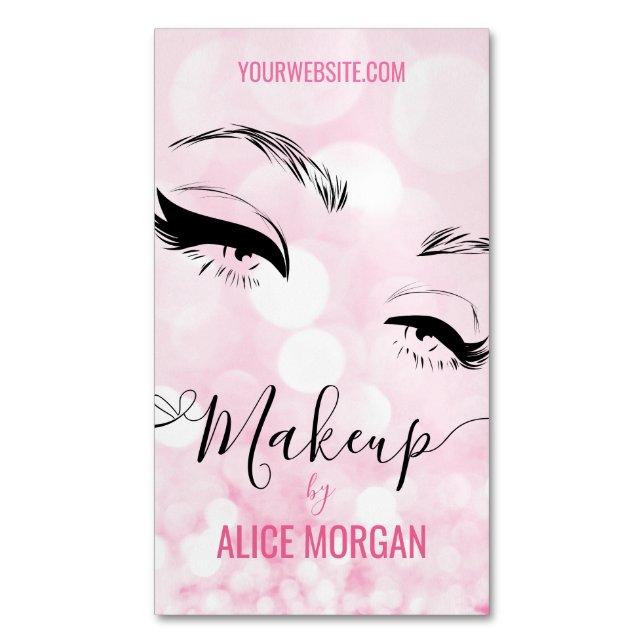 Pink Funkelnd Makeup Artist Glamour Bokeh Sequin Q Magnetische Visitenkarte (Vorderseite Vertikal)