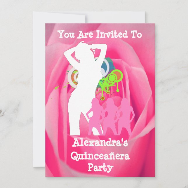 Pink funky fun Party Girls Quinceañera Einladung (Vorderseite)