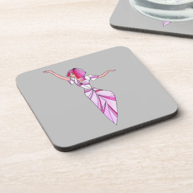 Pink funky tänzerin girl mit rosa haar getränkeuntersetzer (Linke Seite)