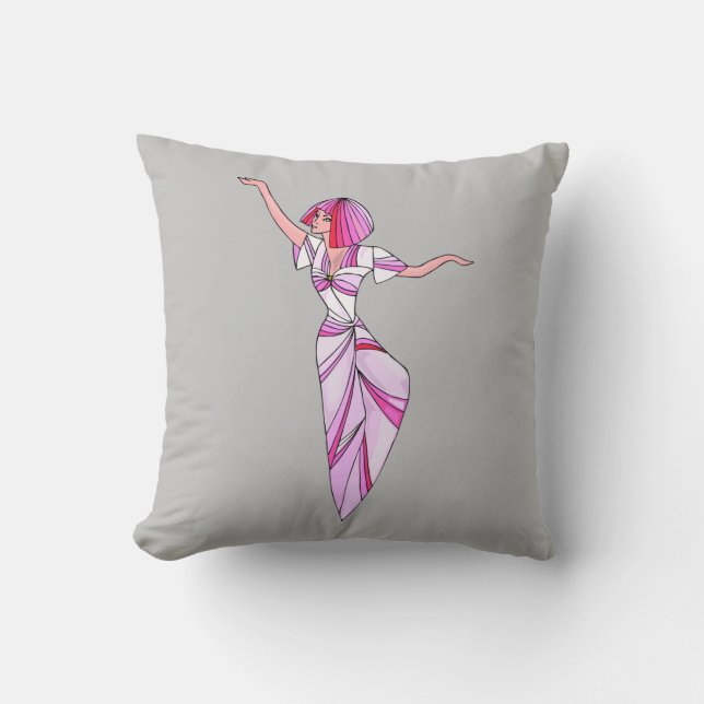 Pink funky tänzerin girl mit rosa haar kissen (Vorderseite)