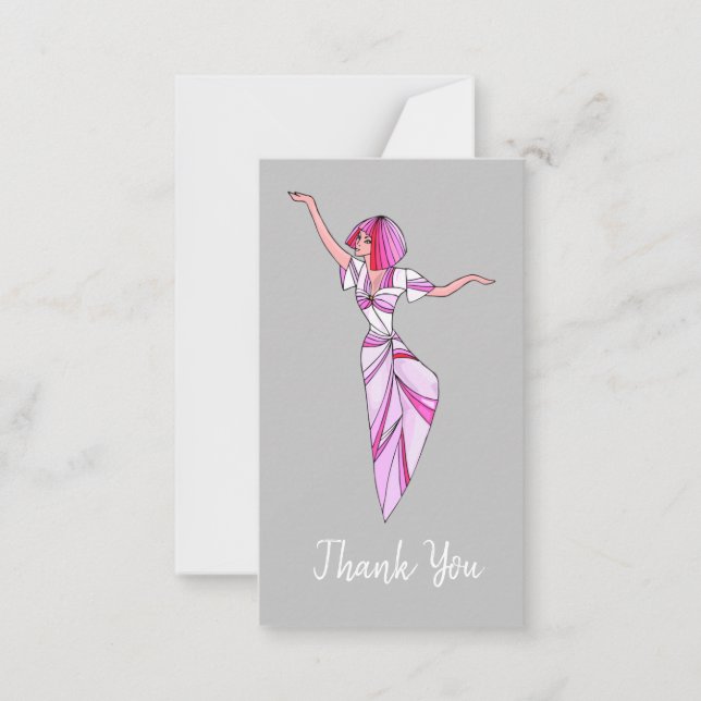 Pink funky tänzerin girl mit rosa haar mitteilungskarte (Vorderseite)