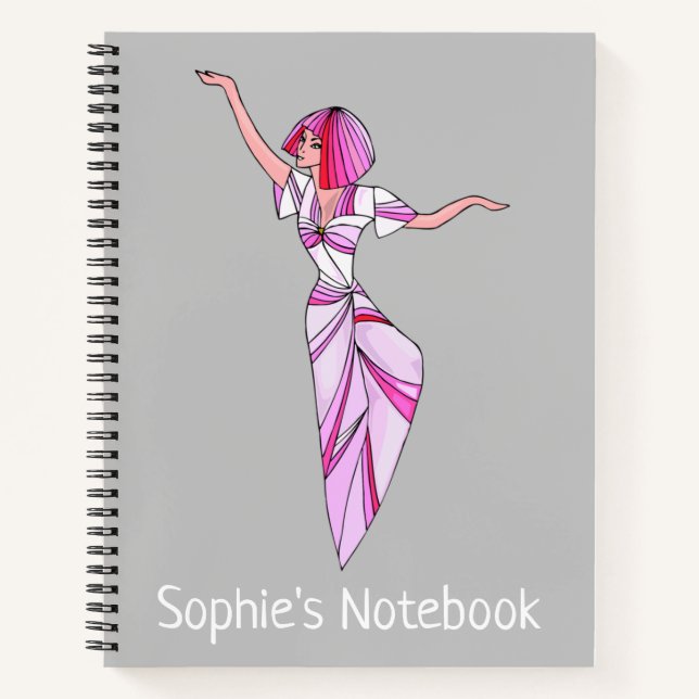 Pink funky tänzerin girl mit rosa haar notizbuch (Vorderseite)