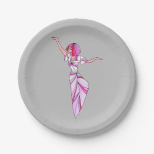 Pink funky tänzerin girl mit rosa haar pappteller