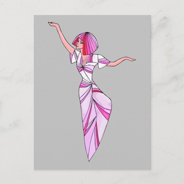 Pink funky tänzerin girl mit rosa haar postkarte (Vorderseite)