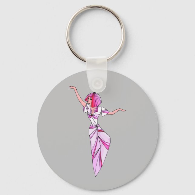 Pink funky tänzerin girl mit rosa haar schlüsselanhänger (Vorderseite)