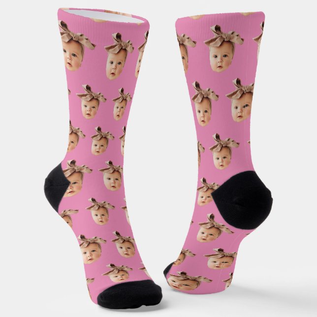Pink Funny Custom Daughter Face Foto Crew Socken (Gewinkelt)