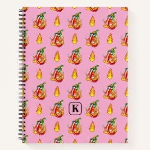 Pink Funny Firefighter Chili und Flammenmuster Notizbuch