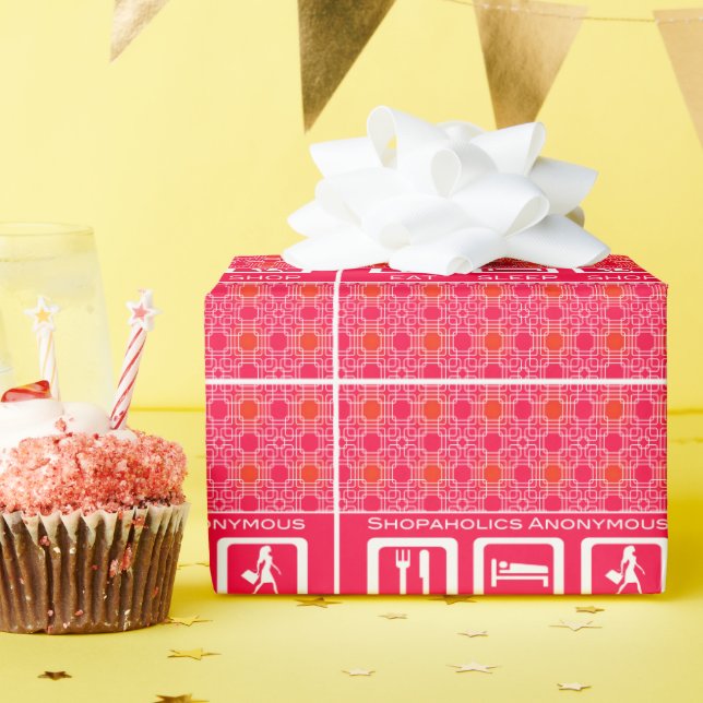 Pink Funny Shopaholic Eat Sleep Shop Award Geschenkpapier (Geburtstagsparty)