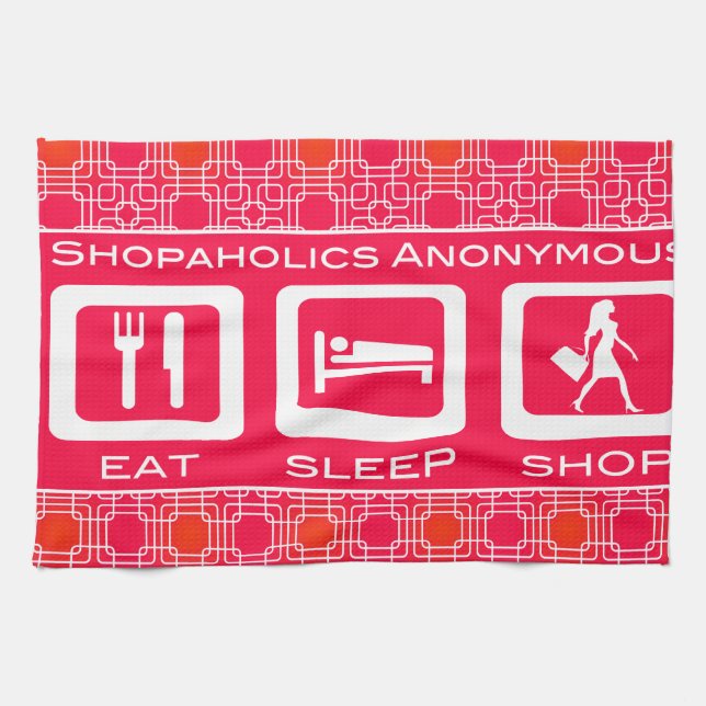 Pink Funny Shopaholic Eat Sleep Shop Award Geschirrtuch (Horizontal)