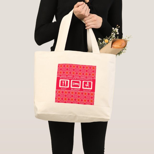 Pink Funny Shopaholic Eat Sleep Shop Award Jumbo Stoffbeutel (Vorderseite (Produkt))