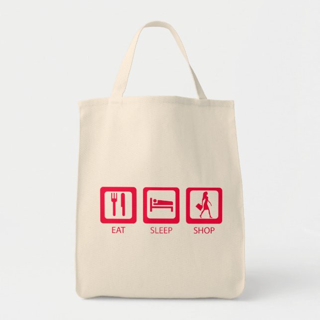 Pink Funny Shopaholic Eat Sleep Shop Wiederverwend Tragetasche (Vorne)