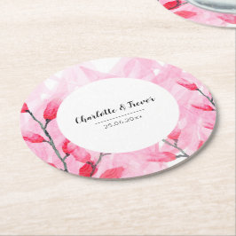 Pink Fusion Wasserfarbe Mit Monogramm Runder Pappuntersetzer