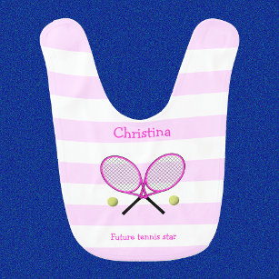 Pink Future Tennisstar personalisiert gestreift Babylätzchen