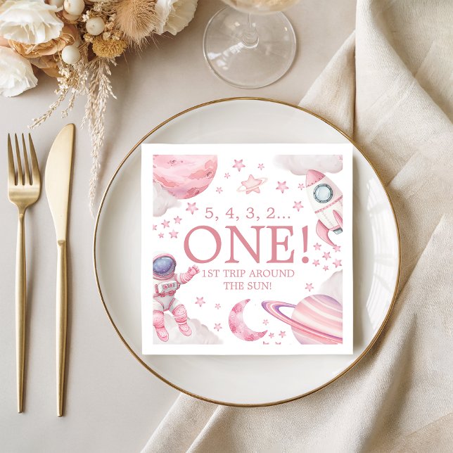 Pink Galaxy First Trip Around the Sun Napkin Serviette (Von Creator hochgeladen)