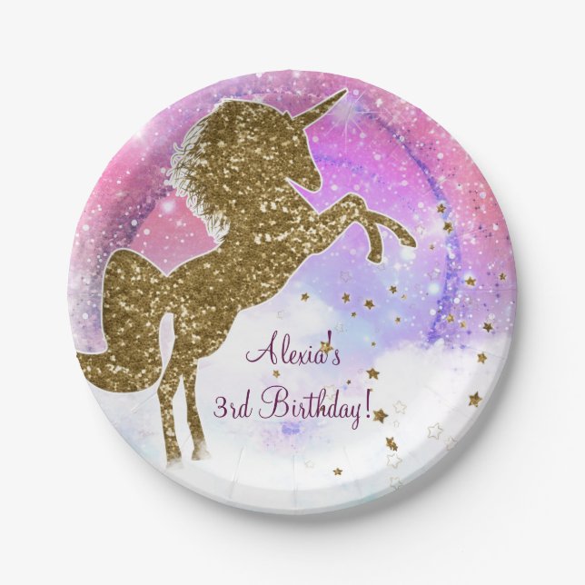 Pink Galaxy Magical Unicorn Sparkle Geburtstagspar Pappteller (Vorderseite)