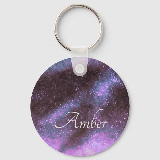 Pink Galaxy Sparkle Abstrakt Personalisiert Schlüsselanhänger (Vorderseite)