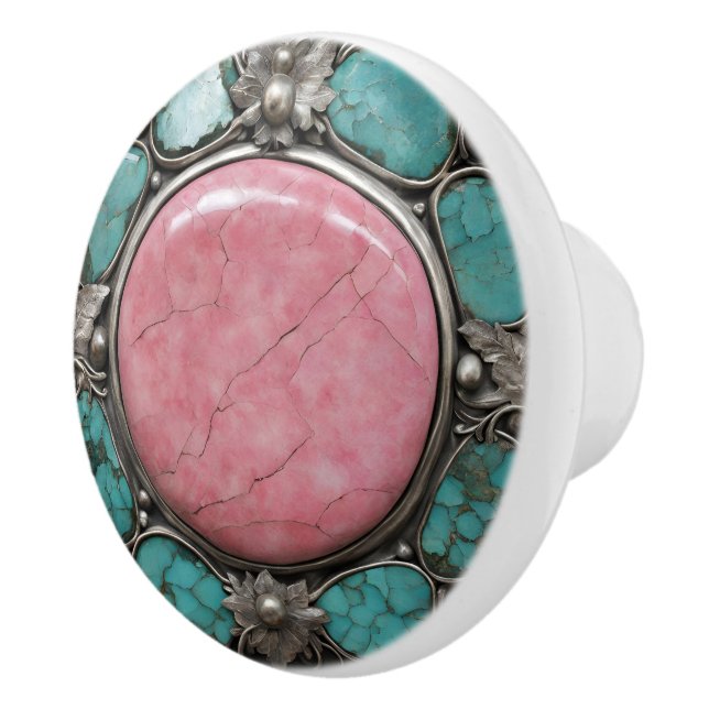 Pink Galaxy Stoneburst with Silver and Aqua  Keramikknauf (Rechts)