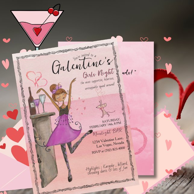 Pink Galentine's Day Girls Night Out Party  Einladung (Pink Galentine's Day Girls Night Out Party Invitation)