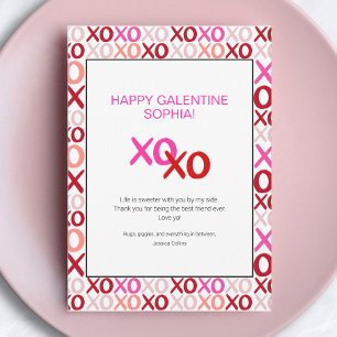 Pink Galentine's Day XOXO Moderner Name Feiertagskarte
