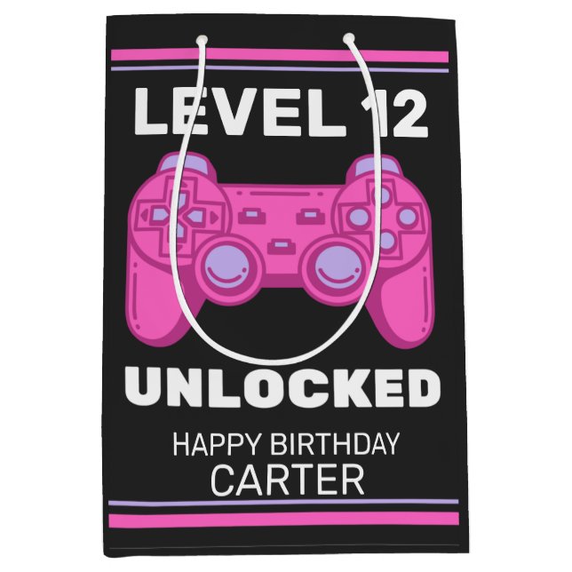 Pink Game Controller Geburtstag Personalisiert Mittlere Geschenktüte (Vorderseite)