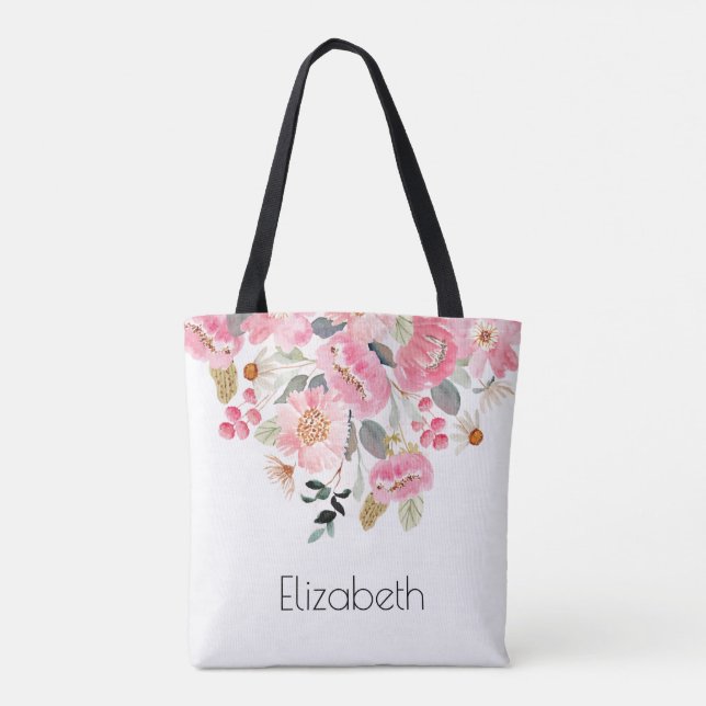 Pink Garden Blume Blumen Personalisiert Tasche (Rückseite)
