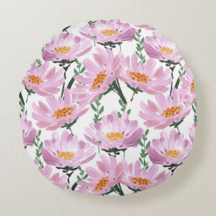 Pink Garden Blume: HandGezeichnet Nahtlos. Rundes Kissen
