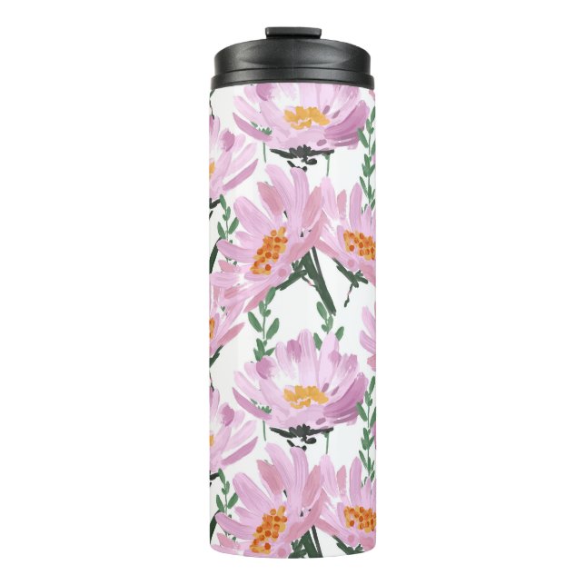 Pink Garden Blume: HandGezeichnet Nahtlos. Thermosbecher (Vorderseite)